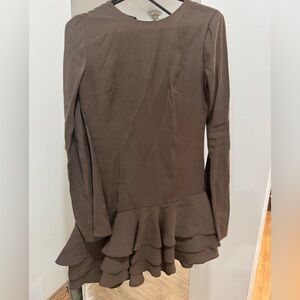 Zara Flowy ruffled mini dress Chocolate XS NWT